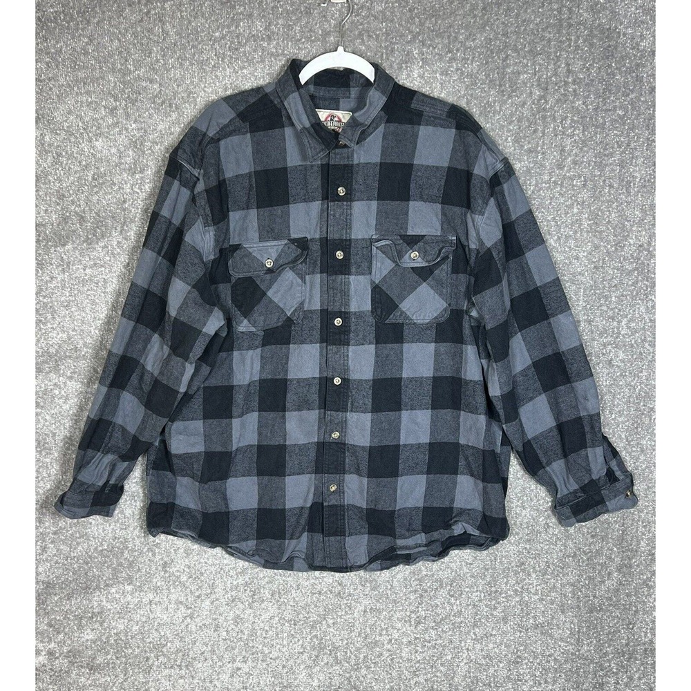 Field & Forest Flannel Shirt Mens Size 3XL Gray‎ Black Long Sleeve Button Up